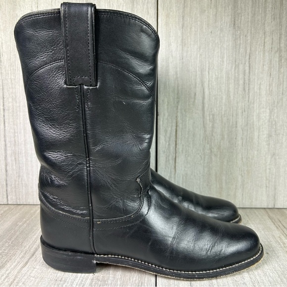 Justin Boots Black Leather Roper Round Almond Toe Cowboy Boot Women’s Size 6.5 - Picture 1 of 11